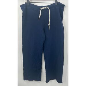 THE GREAT. Cotton Lounge Pants Navy Blue Wide Leg Drawstring Size 1 Small